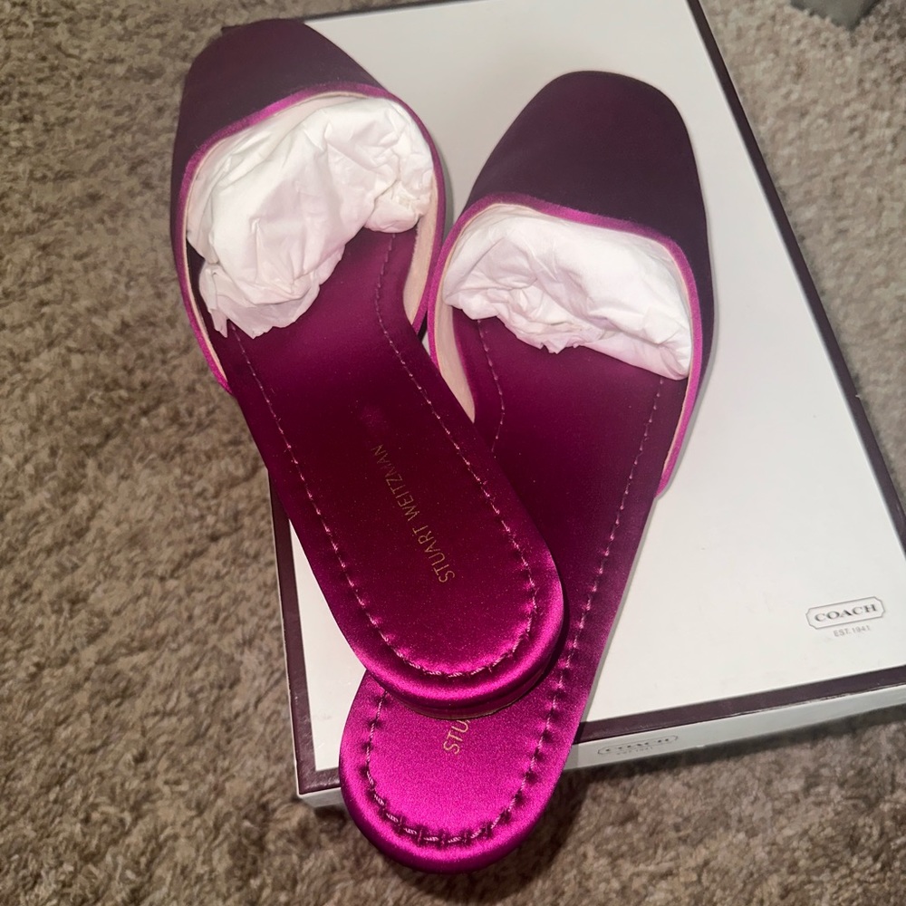 stuart weitzman mules slides pink satin size 10